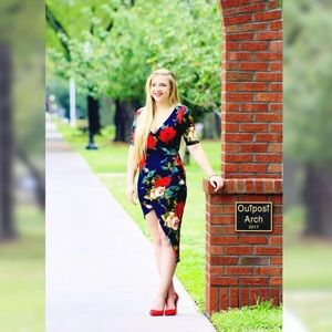 MIDI Bodycon Floral Blue Dress